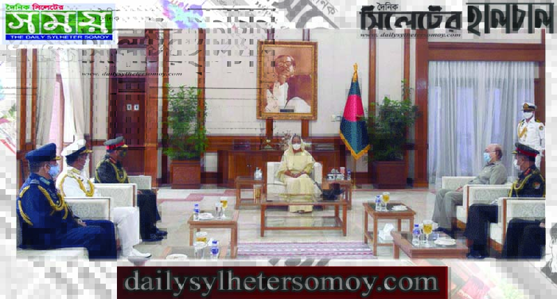 Chiefs of three services meet PM Hasina