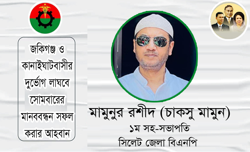 জকিগঞ্জ ও কানাইঘাটবাসীর দুর্ভোগ লাঘবে সোমবারের মানববন্ধন সফল করার আহবান চাকসু মামুনের