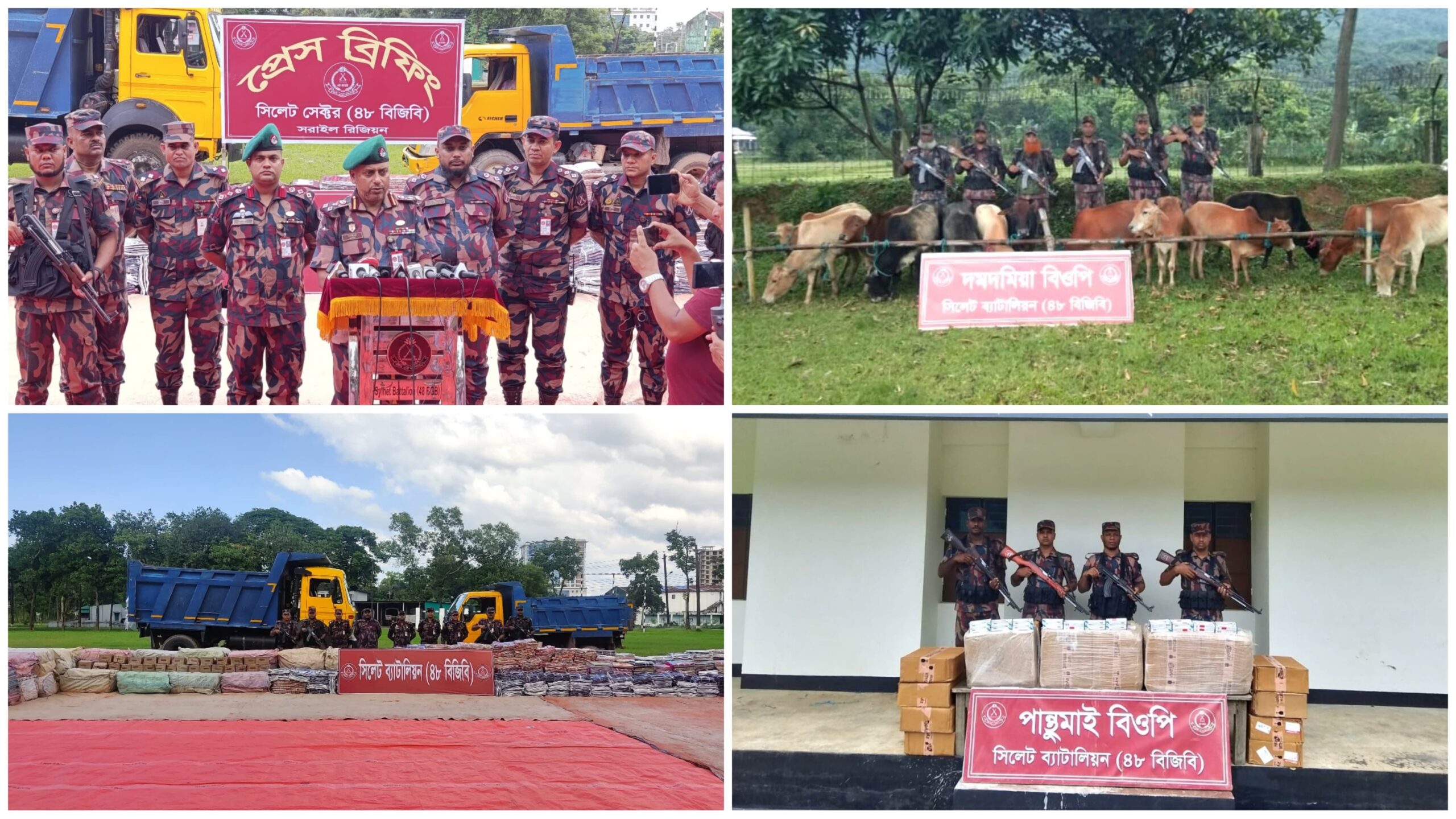 সিলেট সীমান্তে বিজিবির অভিযানে সাড়ে ৭ কোটি টাকার চোরাই পণ্য জব্দ